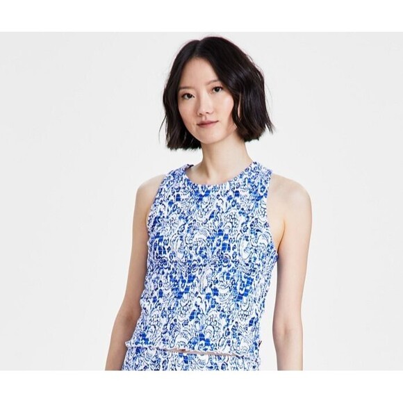 Tommy Hilfiger Tops - Tommy Hilfiger Womens Fontaine FloralPrint Smocked Cotton Tank Top BlueWhite XXL